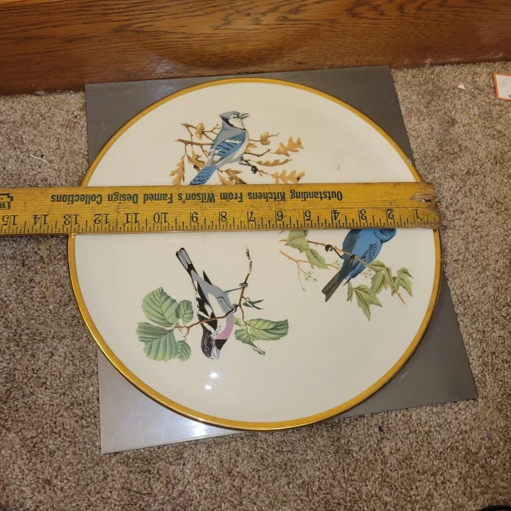 Vintage Futura Pope-Gosser‎ Bird Plate Gold Rim Blue Jay Woodpecker Wall Decor